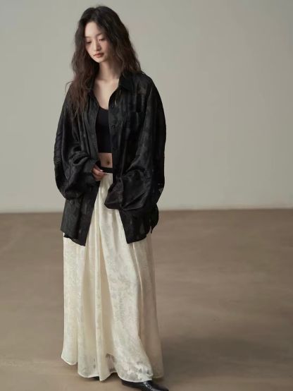 Yan Bi Floral-Jacquard Sheer Shirt & Skirt (Sold Seperately)