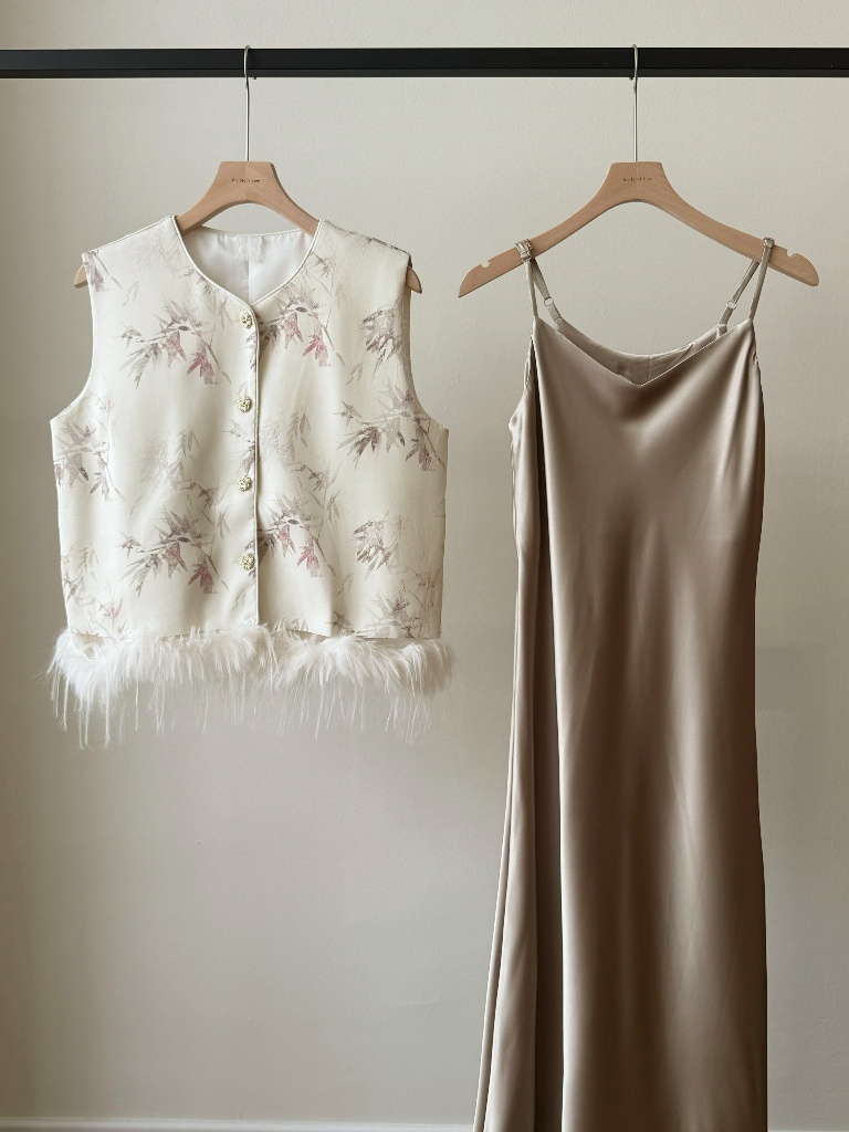 Li Tang Feather Trim Oriental Vest