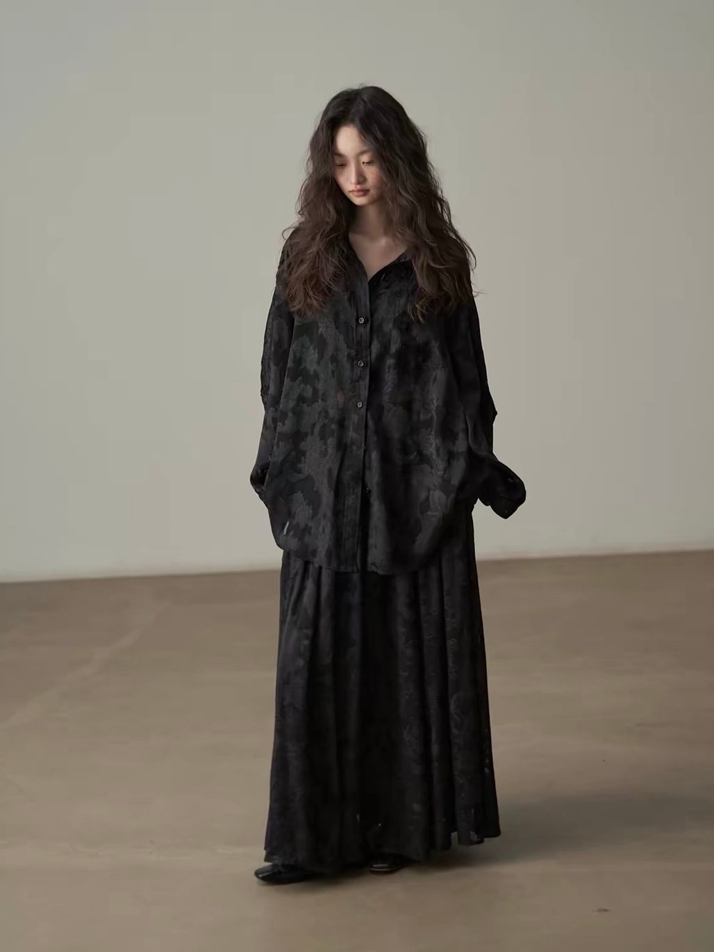 Yan Bi Floral-Jacquard Sheer Shirt & Skirt (Sold Seperately)