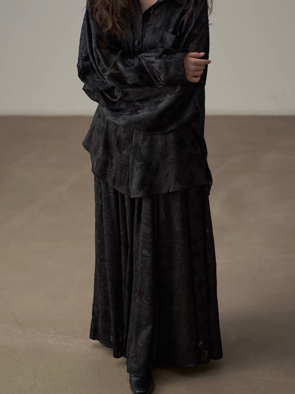 Yan Bi Floral-Jacquard Sheer Shirt & Skirt (Sold Seperately)