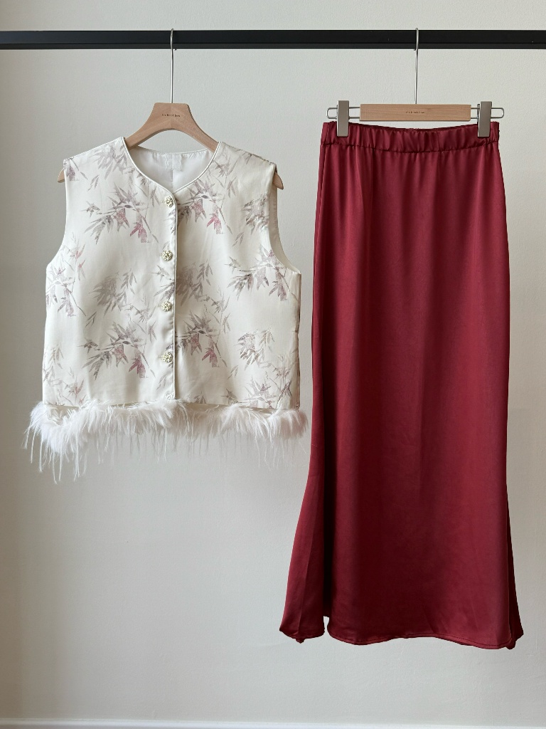 Li Tang Feather Trim Oriental Vest