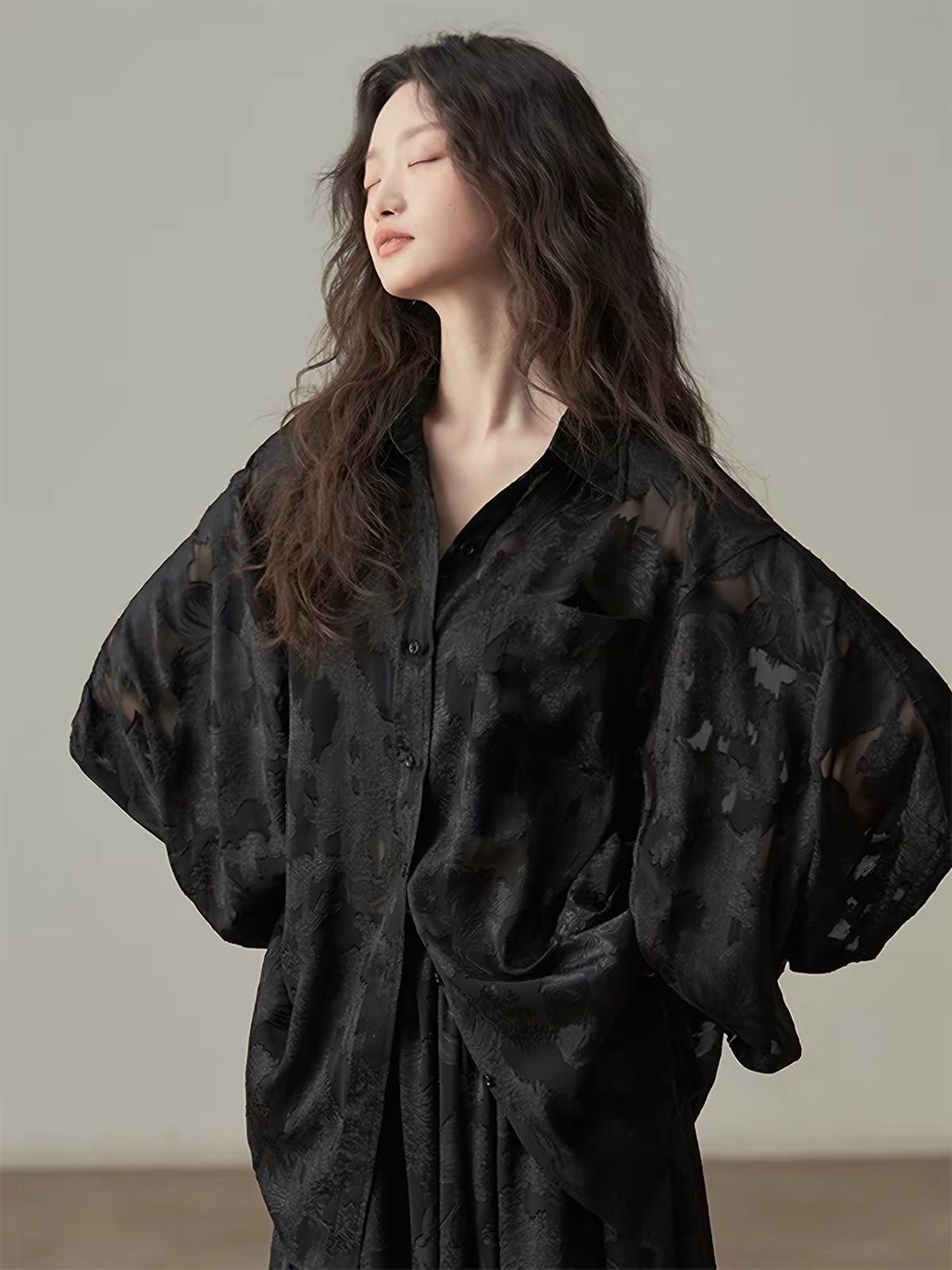 Yan Bi Floral-Jacquard Sheer Shirt & Skirt (Sold Seperately)
