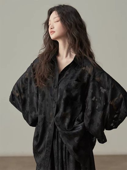 Yan Bi Floral-Jacquard Sheer Shirt & Skirt (Sold Seperately)