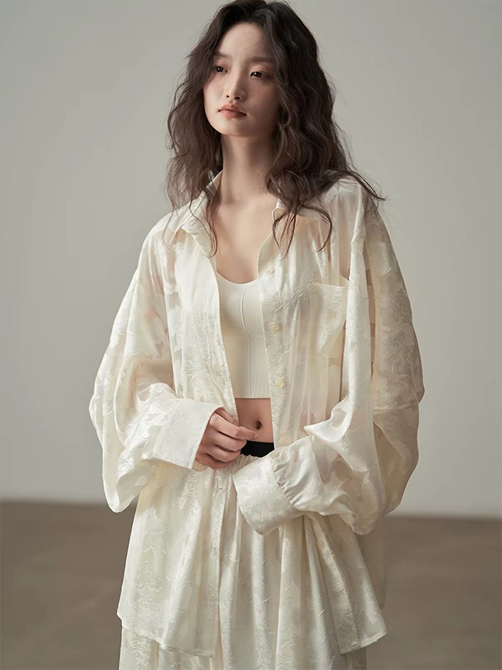 Yan Ai Sheer Embroidered Mandarin-Collar Vest & Culottes (Sold Seperately)