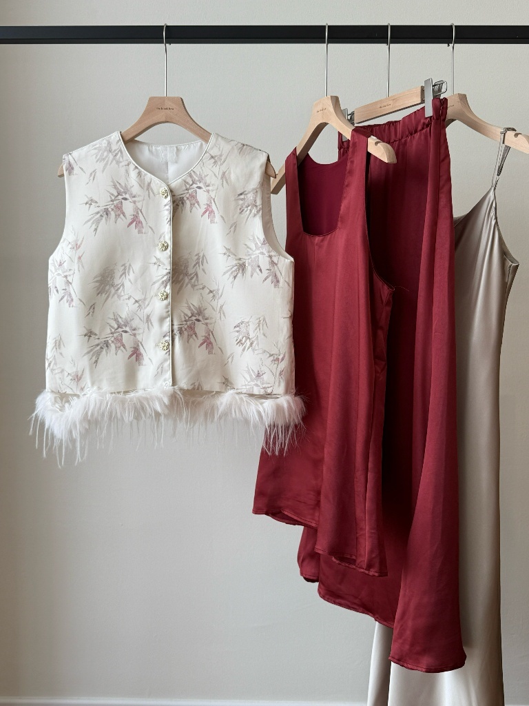 Li Tang Feather Trim Oriental Vest