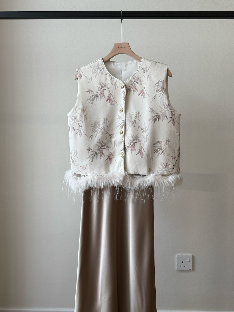 Li Tang Feather Trim Oriental Vest
