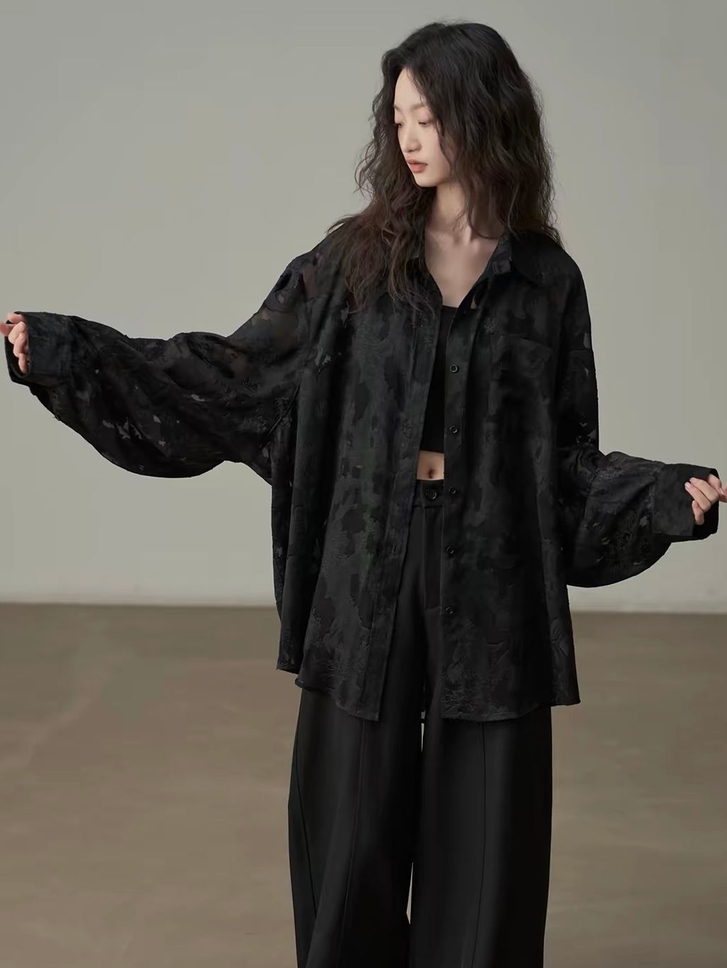 Yan Bi Floral-Jacquard Sheer Shirt & Skirt (Sold Seperately)