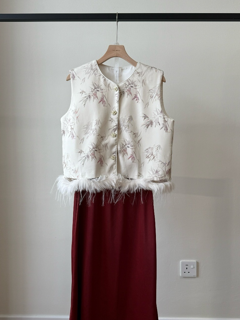 Li Tang Feather Trim Oriental Vest