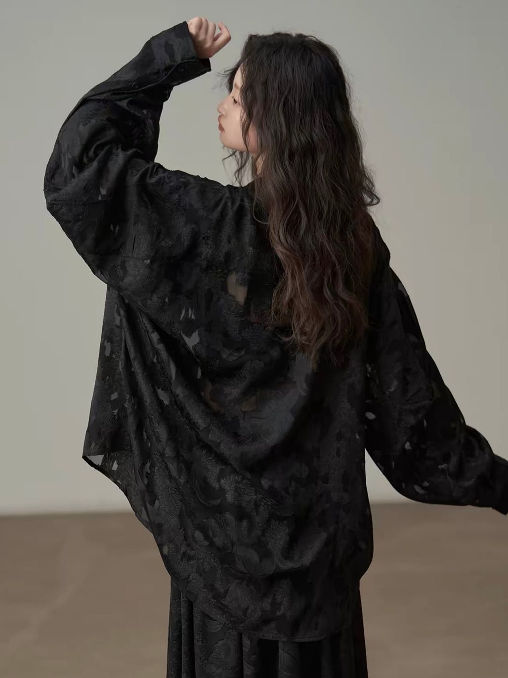 Yan Bi Floral-Jacquard Sheer Shirt & Skirt (Sold Seperately)