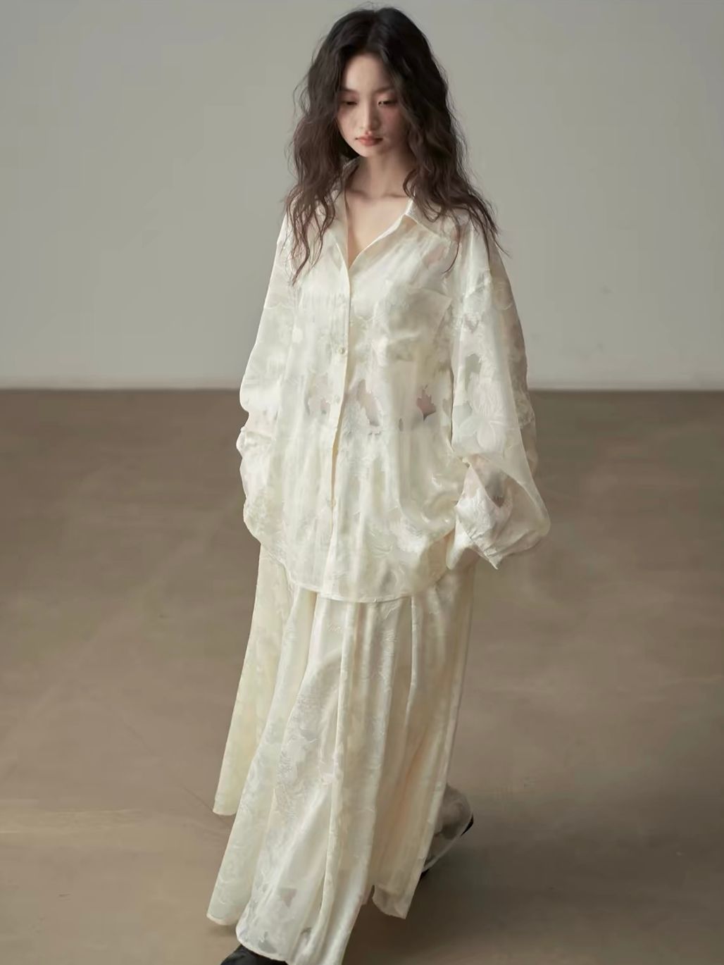 Yan Bi Floral-Jacquard Sheer Shirt & Skirt (Sold Seperately)