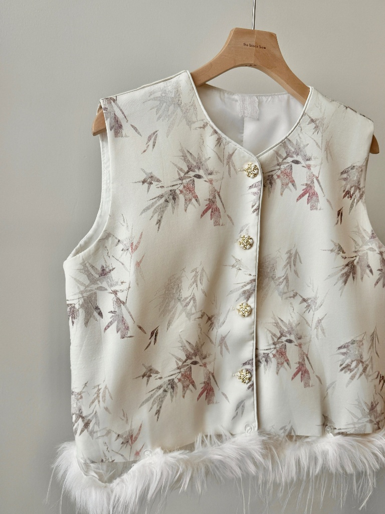 Li Tang Feather Trim Oriental Vest