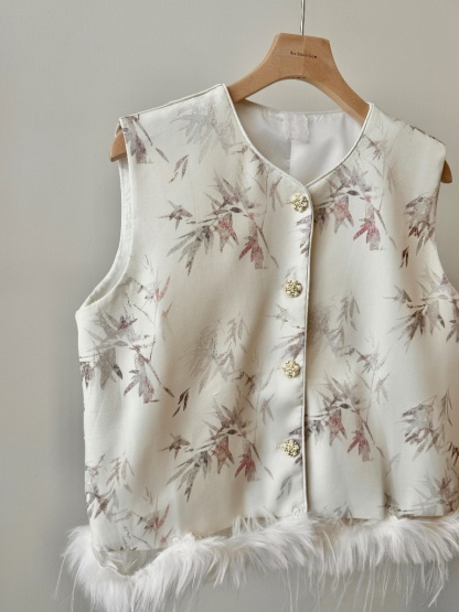 Li Tang Feather Trim Oriental Vest