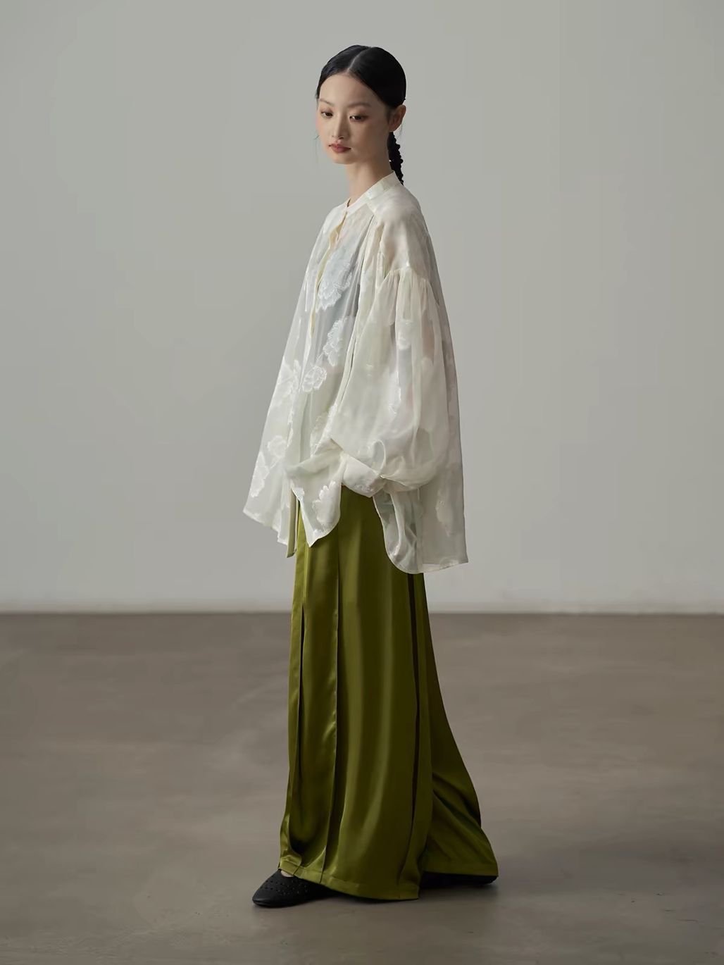 Yan Au Pleated Satin Wide-Leg Pants