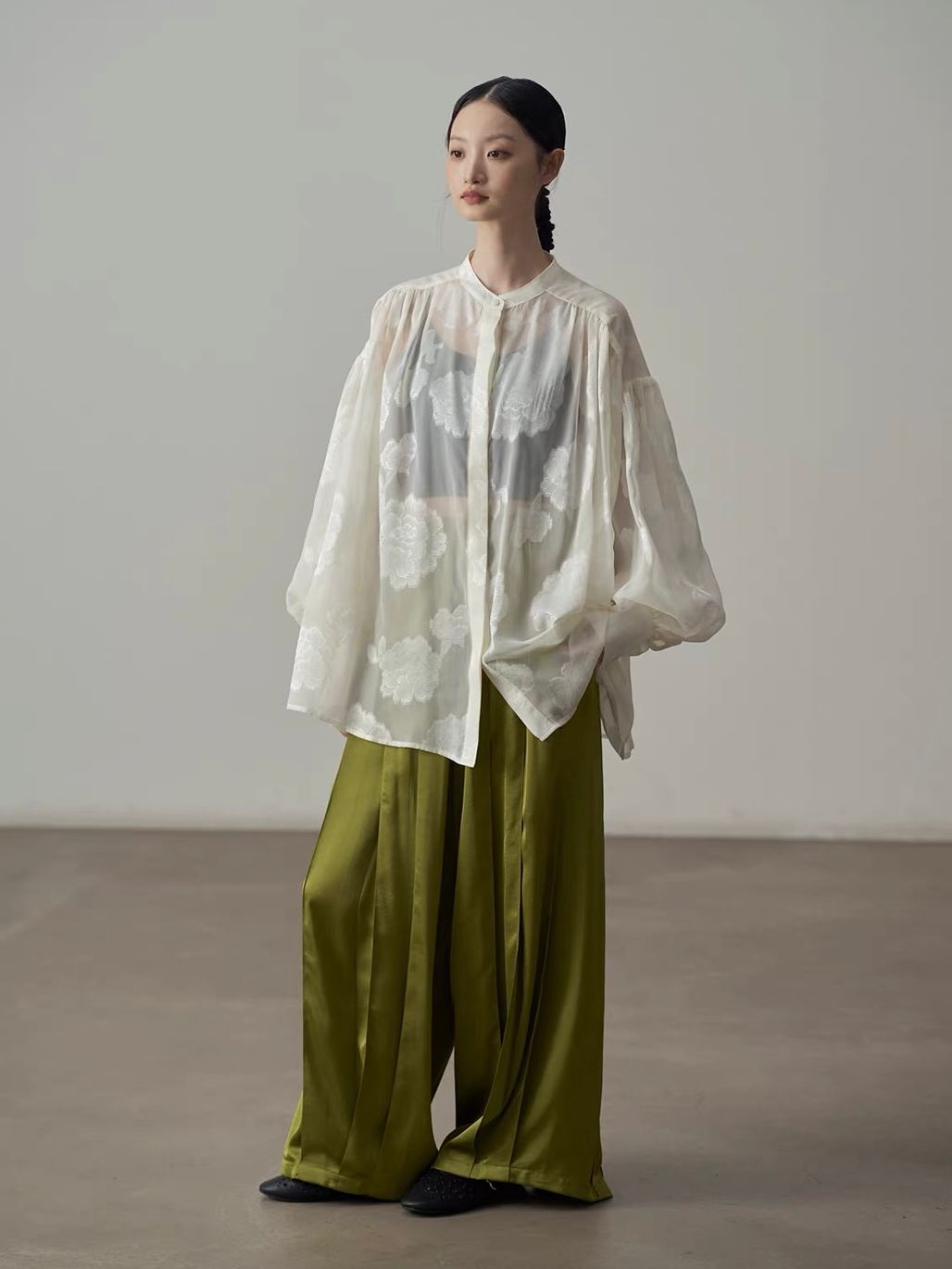 Yan Au Pleated Satin Wide-Leg Pants