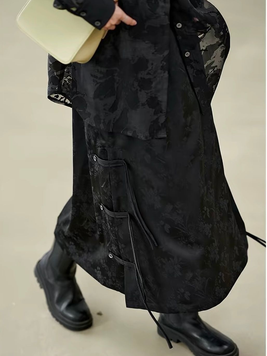 Yan Bei Side-Button Floral-Jacquard A-Line Maxi Skirt