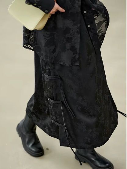 Yan Bei Side-Button Floral-Jacquard A-Line Maxi Skirt