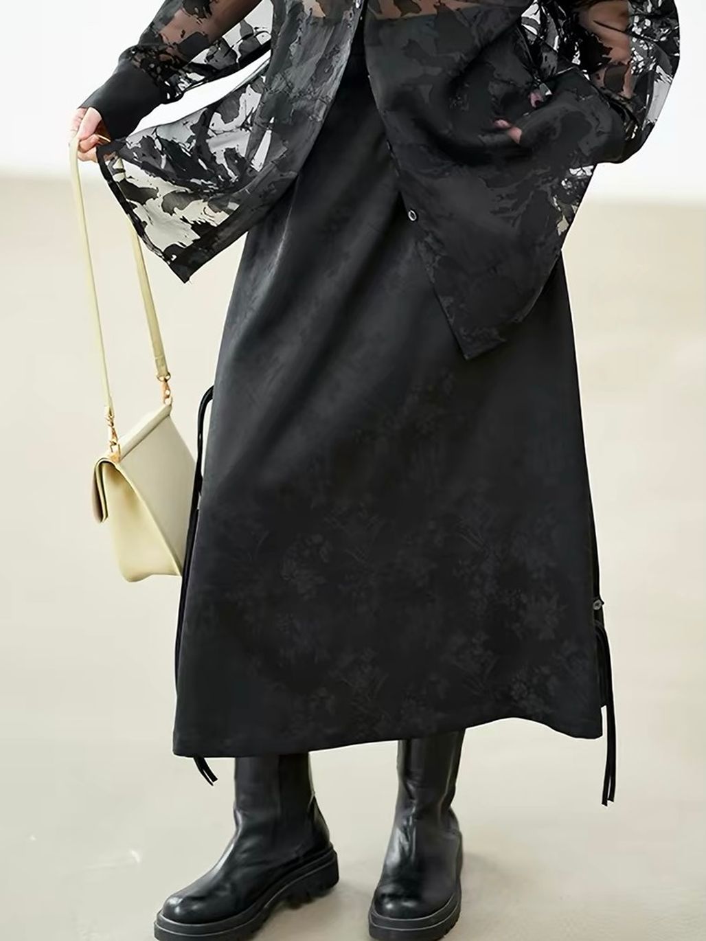 Yan Bei Side-Button Floral-Jacquard A-Line Maxi Skirt