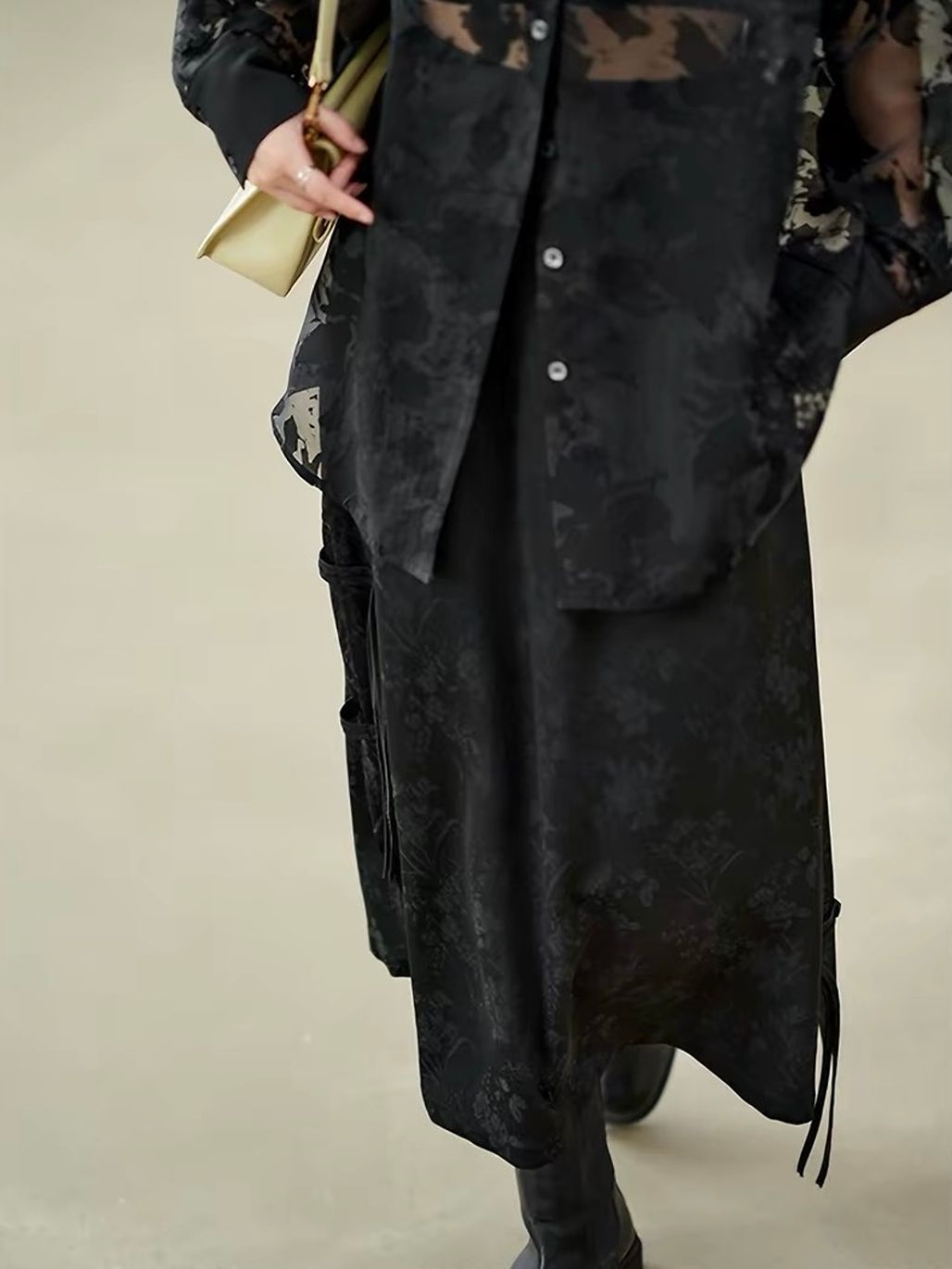 Yan Bei Side-Button Floral-Jacquard A-Line Maxi Skirt