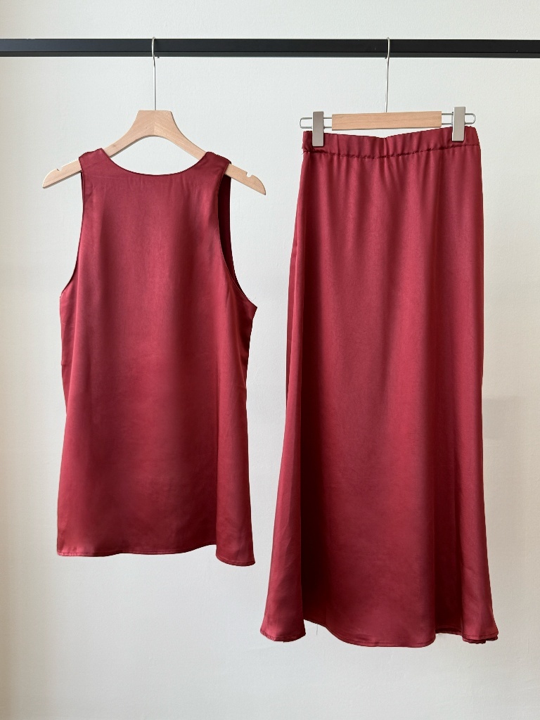 Luciana Satin Square Neck Top & Skirt Set