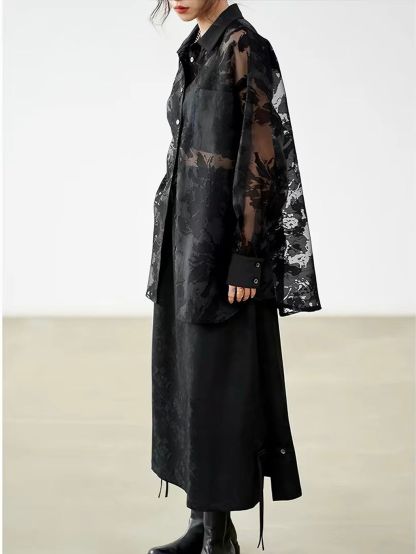 Yan Bei Side-Button Floral-Jacquard A-Line Maxi Skirt
