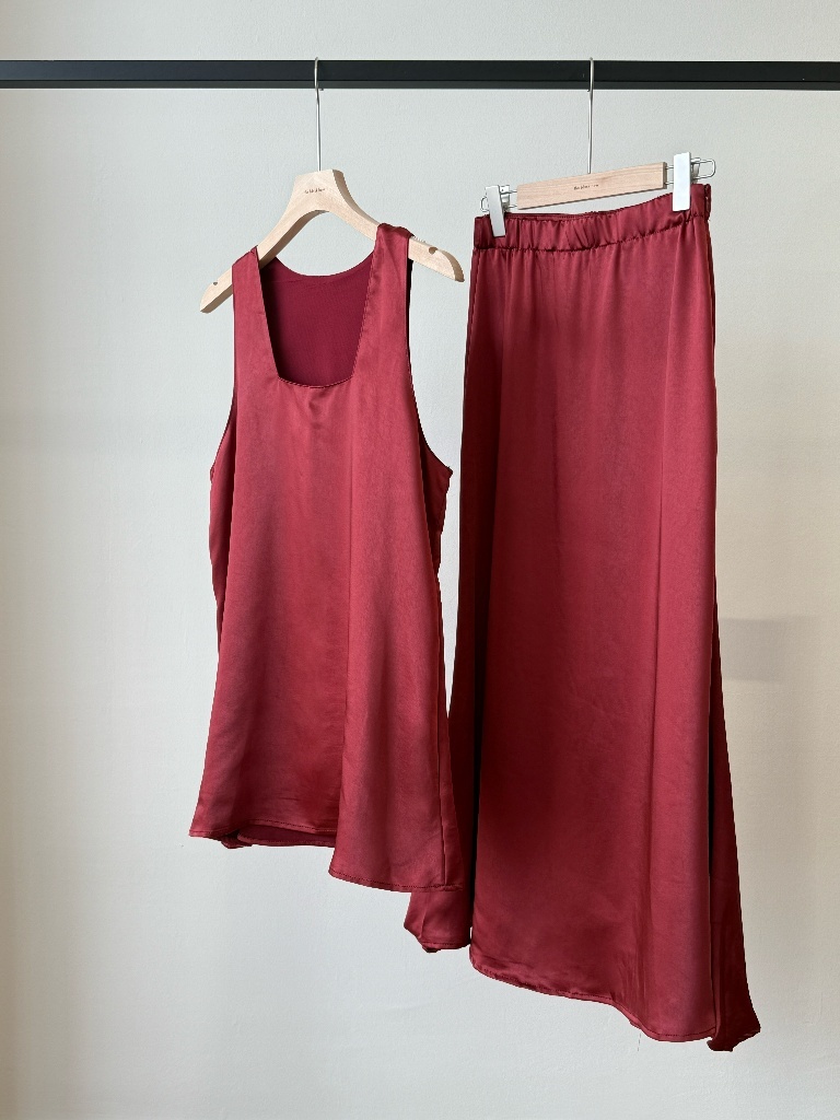 Luciana Satin Square Neck Top & Skirt Set