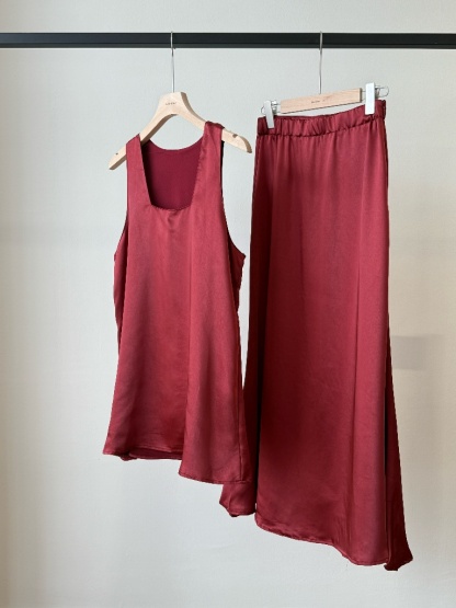 Luciana Satin Square Neck Top & Skirt Set