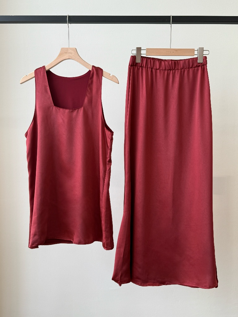 Luciana Satin Square Neck Top & Skirt Set