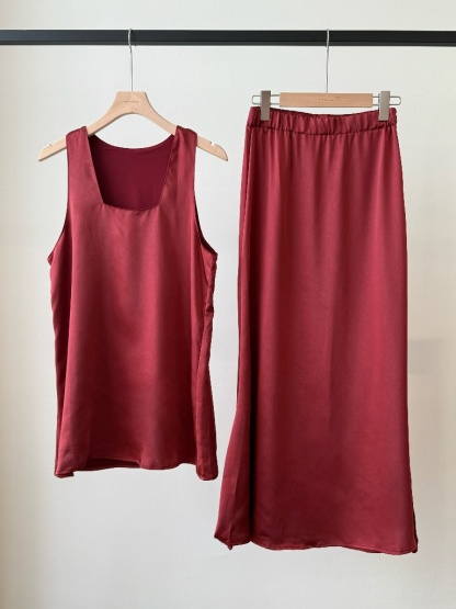 Luciana Satin Square Neck Top & Skirt Set