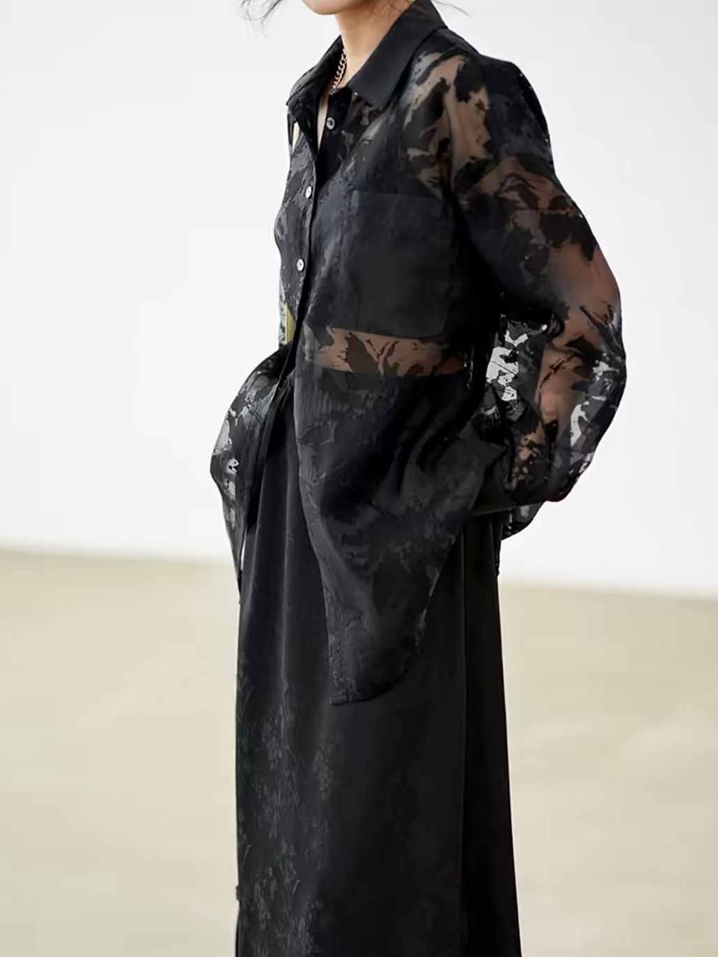 Yan Bei Side-Button Floral-Jacquard A-Line Maxi Skirt