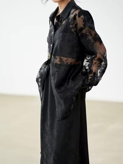Yan Bei Side-Button Floral-Jacquard A-Line Maxi Skirt