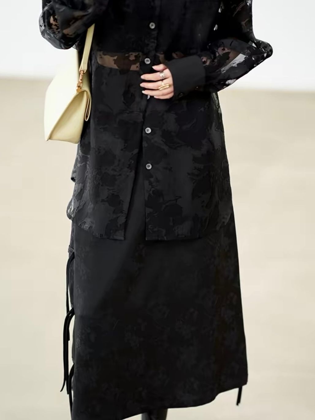 Yan Bei Side-Button Floral-Jacquard A-Line Maxi Skirt