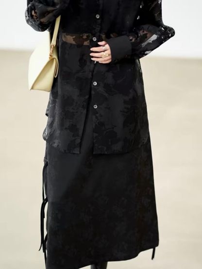 Yan Bei Side-Button Floral-Jacquard A-Line Maxi Skirt