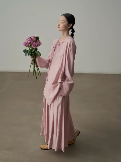 Yan Bo Textured Tie-Front Blouse & Flowy Maxi Skirt Set