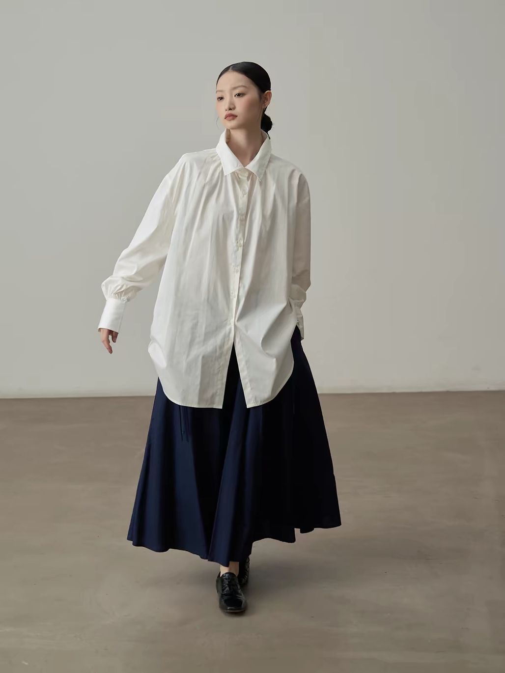 Yan Bing Adjustable Tie-Waist Cotton A-Line Maxi Skirt