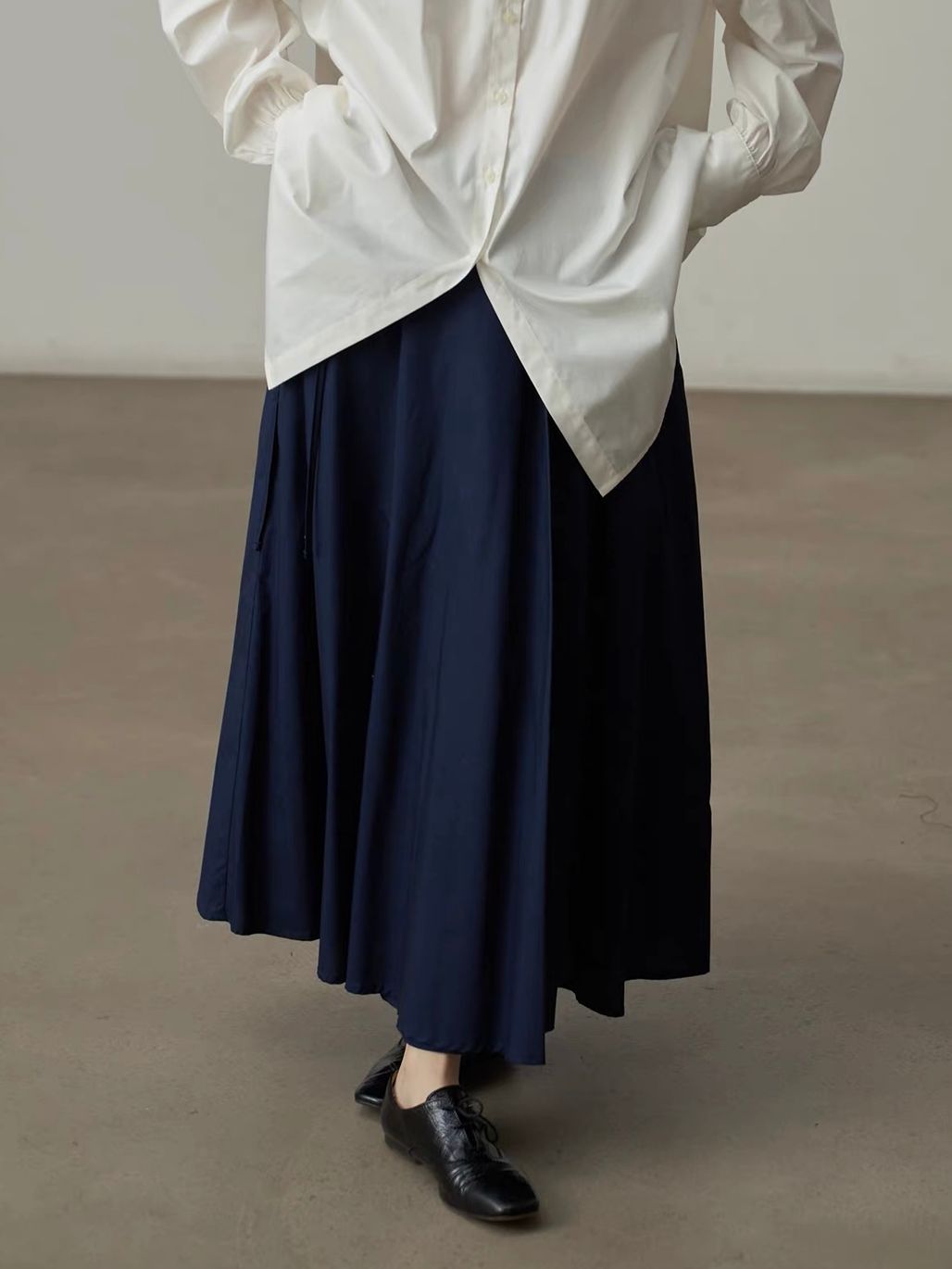 Yan Bing Adjustable Tie-Waist Cotton A-Line Maxi Skirt