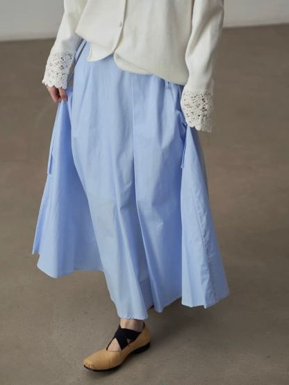 Yan Bing Adjustable Tie-Waist Cotton A-Line Maxi Skirt