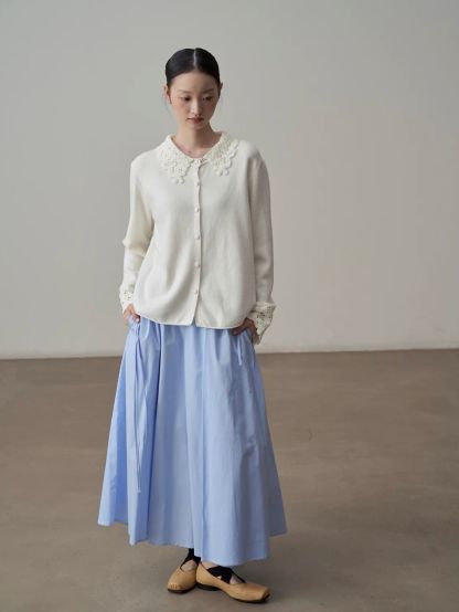 Yan Bing Adjustable Tie-Waist Cotton A-Line Maxi Skirt