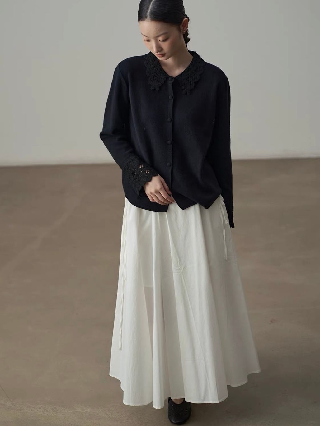 Yan Bing Adjustable Tie-Waist Cotton A-Line Maxi Skirt