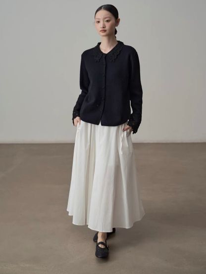 Yan Bing Adjustable Tie-Waist Cotton A-Line Maxi Skirt