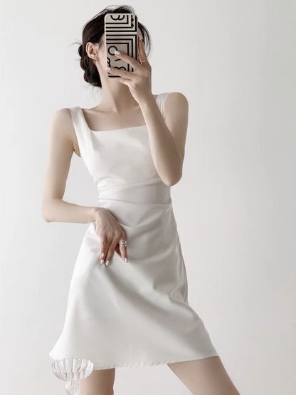 Charlie Square Neck Waist Ruched Dress-The Black Bow-