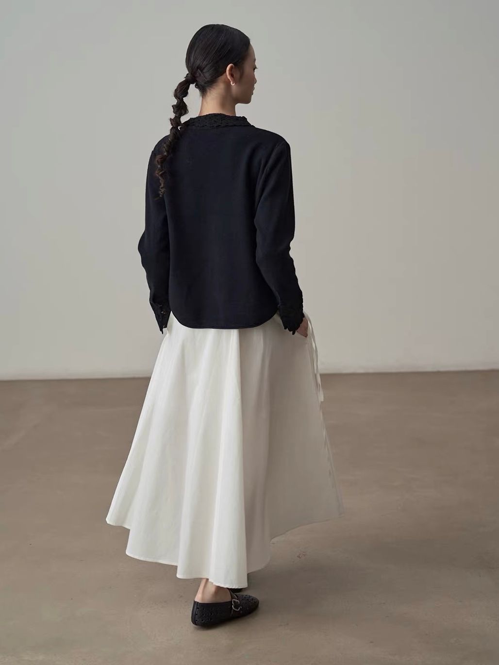 Yan Bing Adjustable Tie-Waist Cotton A-Line Maxi Skirt