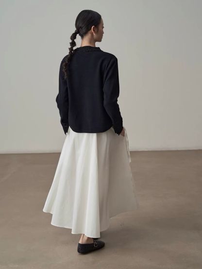 Yan Bing Adjustable Tie-Waist Cotton A-Line Maxi Skirt