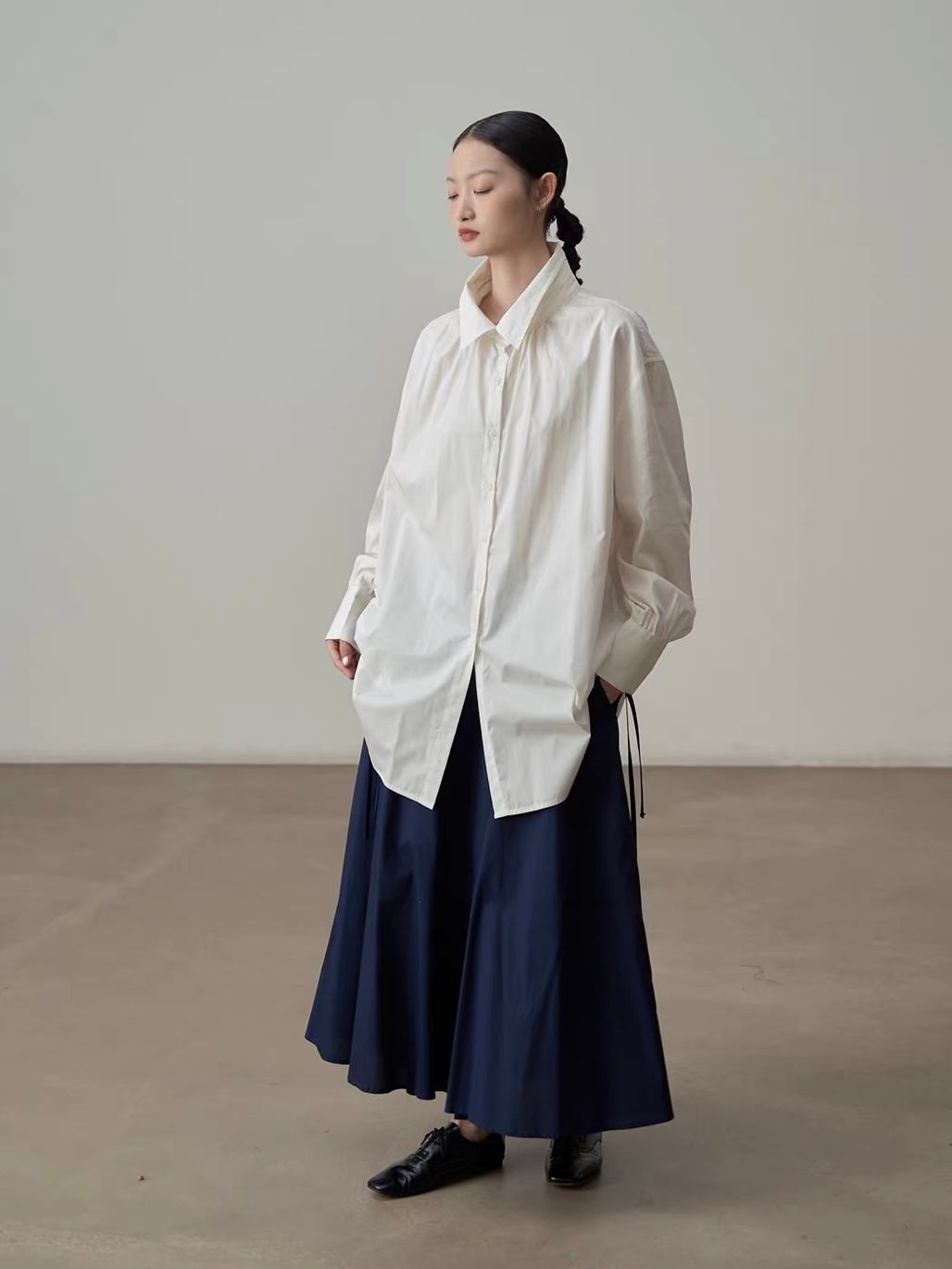 Yan Bing Adjustable Tie-Waist Cotton A-Line Maxi Skirt