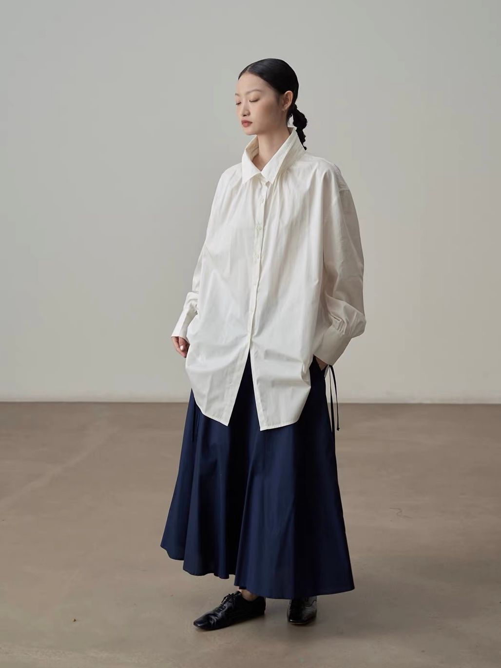 Yan Bing Adjustable Tie-Waist Cotton A-Line Maxi Skirt