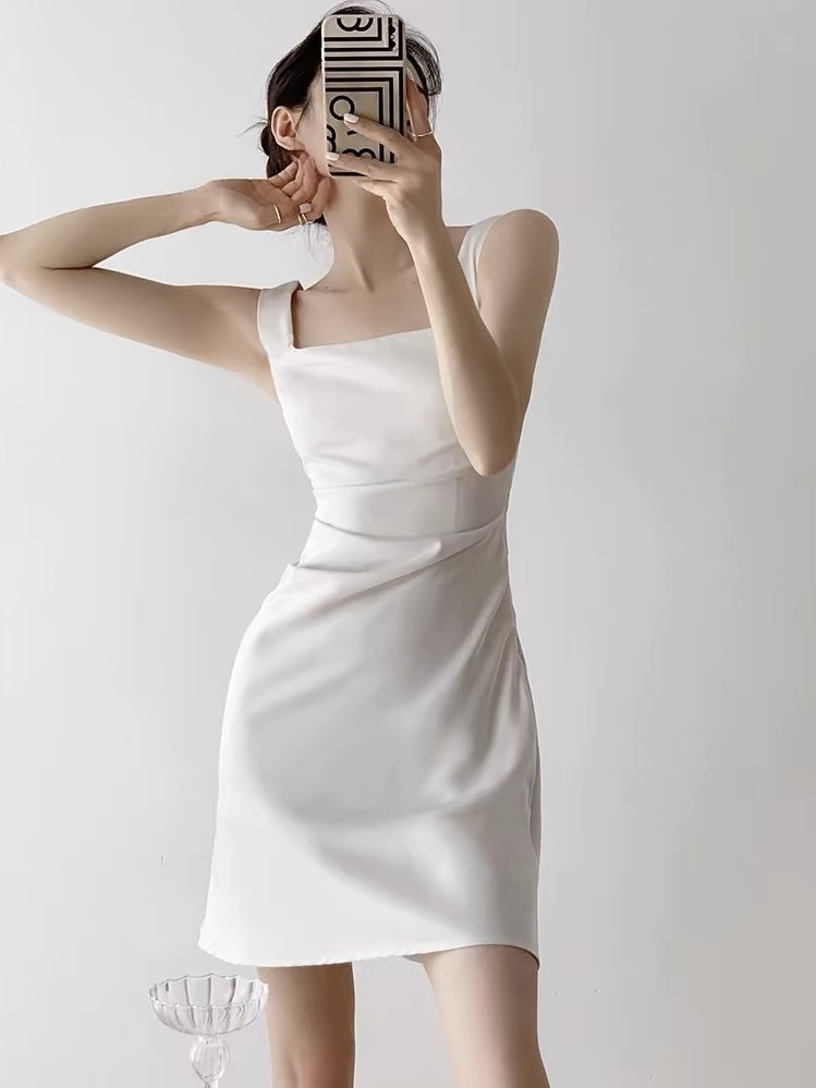 Charlie Square Neck Waist Ruched Dress-The Black Bow-