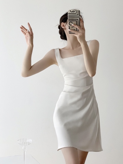 Charlie Square Neck Waist Ruched Dress-The Black Bow-