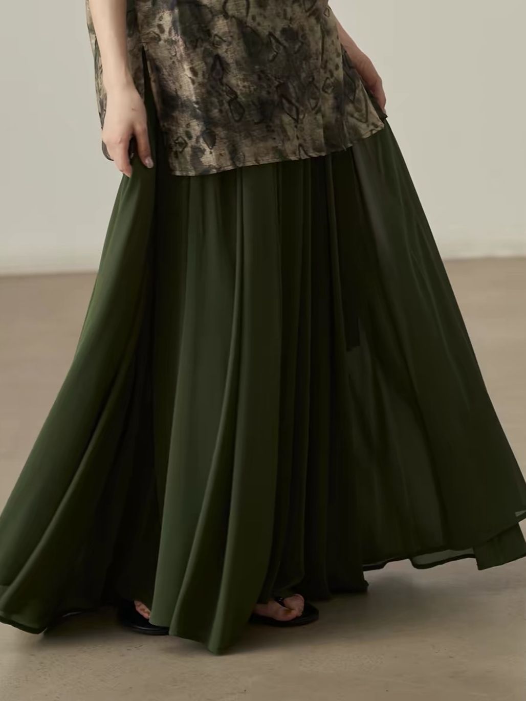Yan Ben Ink-Wash Floral Chiffon Longline Top & Skirt (Sold Seperately)