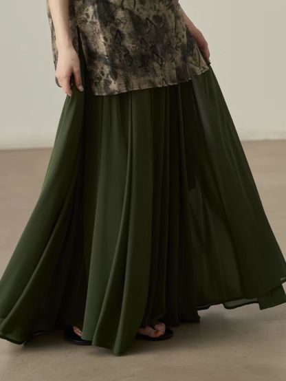 Yan Ben Ink-Wash Floral Chiffon Longline Top & Skirt (Sold Seperately)