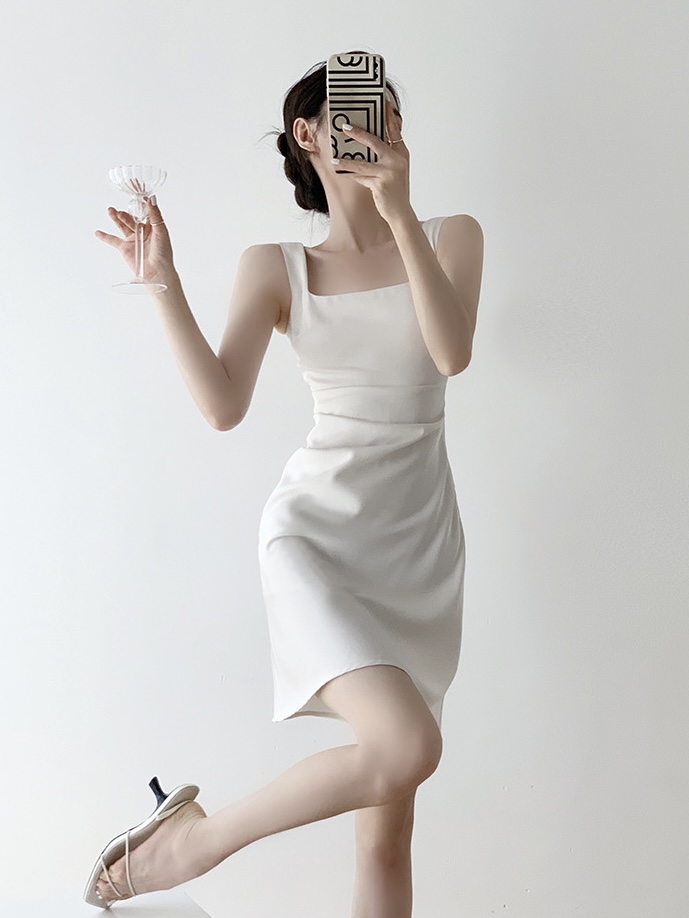 Charlie Square Neck Waist Ruched Dress-The Black Bow-