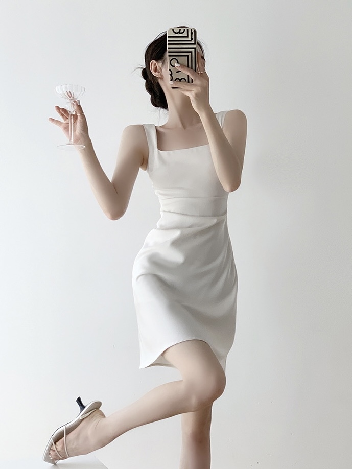 Charlie Square Neck Waist Ruched Dress-The Black Bow-